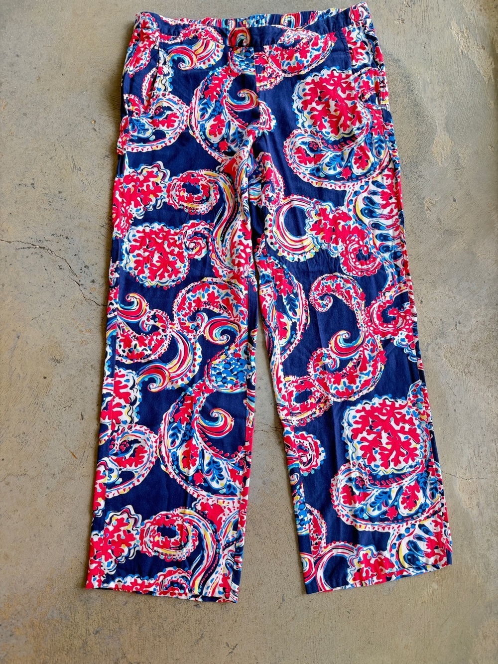 Lilly Pulitzer Navy & Pink Paisley Wide-Leg Pants For the Halibut Print